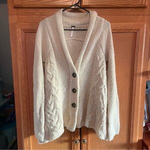 Free People far away cable Cream Button-Up Cardigan w/ collar